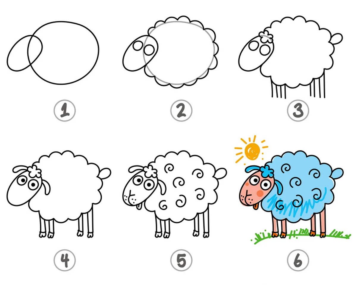 آموزش مرحله به مرحله نقاشی گوسفند برای کودکان